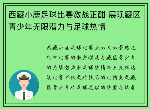西藏小鹿足球比赛激战正酣 展现藏区青少年无限潜力与足球热情