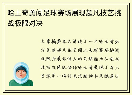 哈士奇勇闯足球赛场展现超凡技艺挑战极限对决
