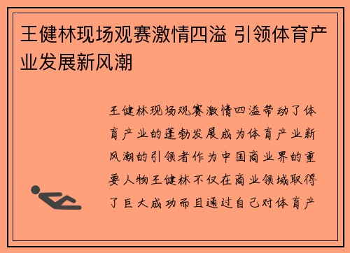 王健林现场观赛激情四溢 引领体育产业发展新风潮