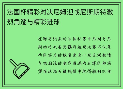 法国杯精彩对决尼姆迎战尼斯期待激烈角逐与精彩进球