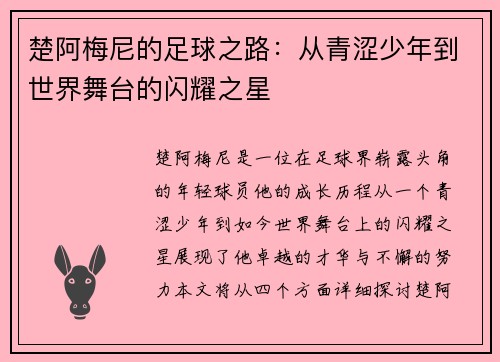 楚阿梅尼的足球之路：从青涩少年到世界舞台的闪耀之星