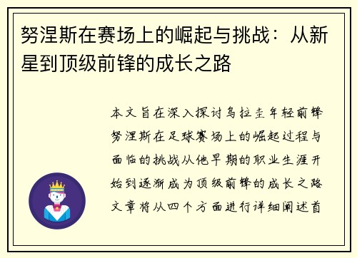 努涅斯在赛场上的崛起与挑战：从新星到顶级前锋的成长之路